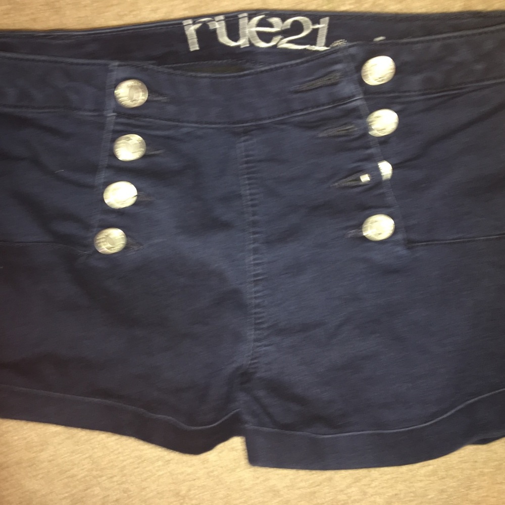 high wasted dark blue jean shorts